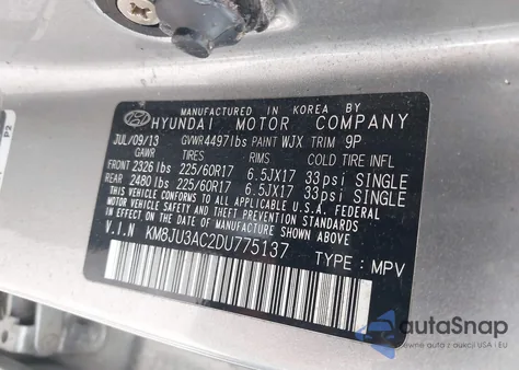 2013 Hyundai Tucson Gls z USA, uszkodzony, nr VIN KM8JU3AC2DU775137